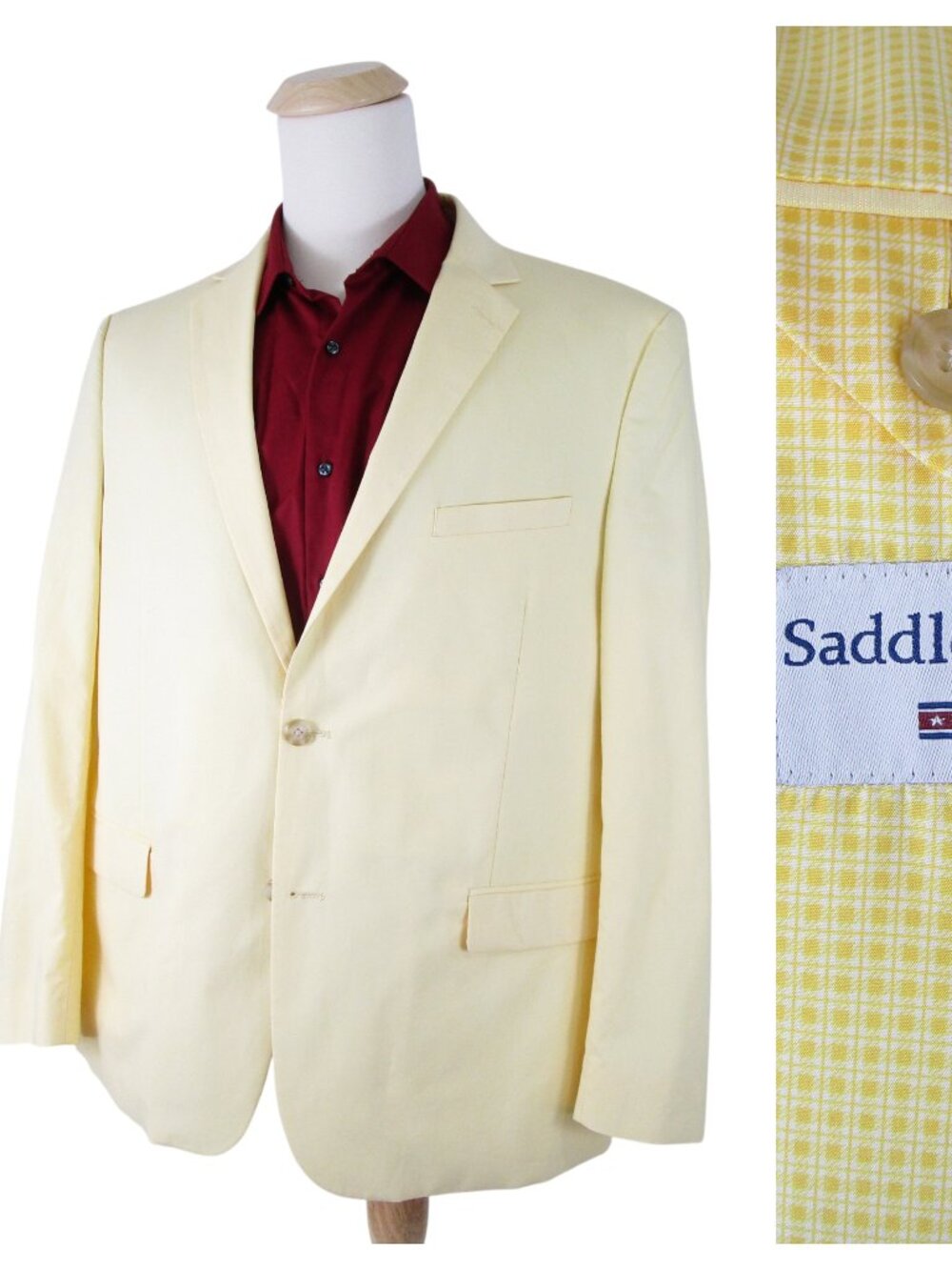 Saddlebred Mens Solid Yellow Cotton Sport Coat Jacket Size 46R Two Button